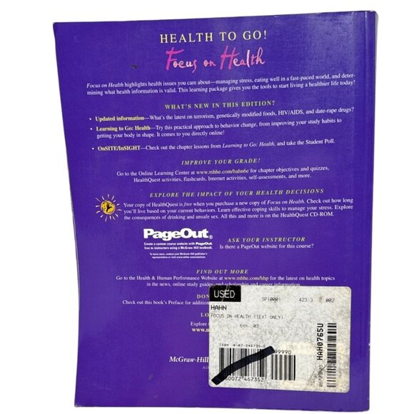 Focus On Health 6th Edition By Hahn & Payne Hardcover Book - Picture 2 of 4